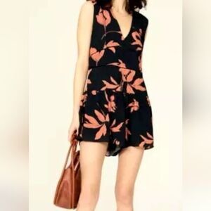 Thakoon Romper, Size 8, Black and Orange Floral Print, Sleeveless,‎ V-Neck, NEW!